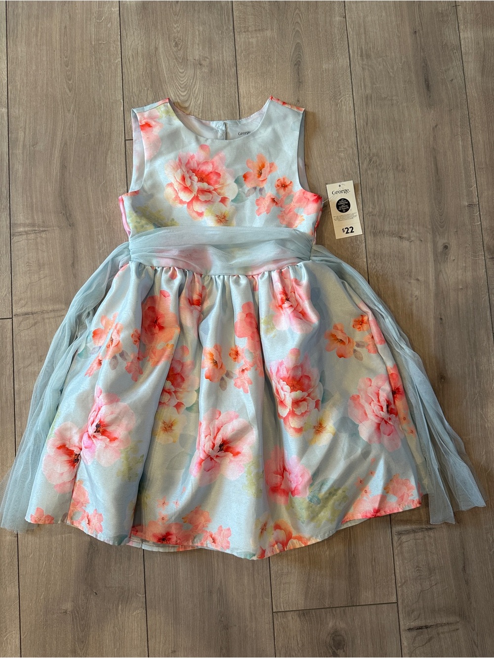 NWT George Girls Size 8 Blue Pink Floral Tulle Party Dress